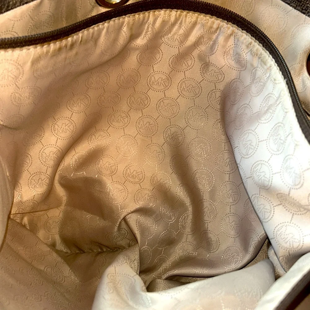 Michael Kors Jet Set Tote Brown Signature Monogram Handbag MK Logo Shoulder Bag - Picture 7 of 12